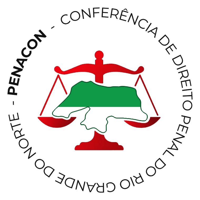 Logo da PENACON: balança da justiça com o mapa do Rio Grande do Norte nas cores da bandeira do estado
